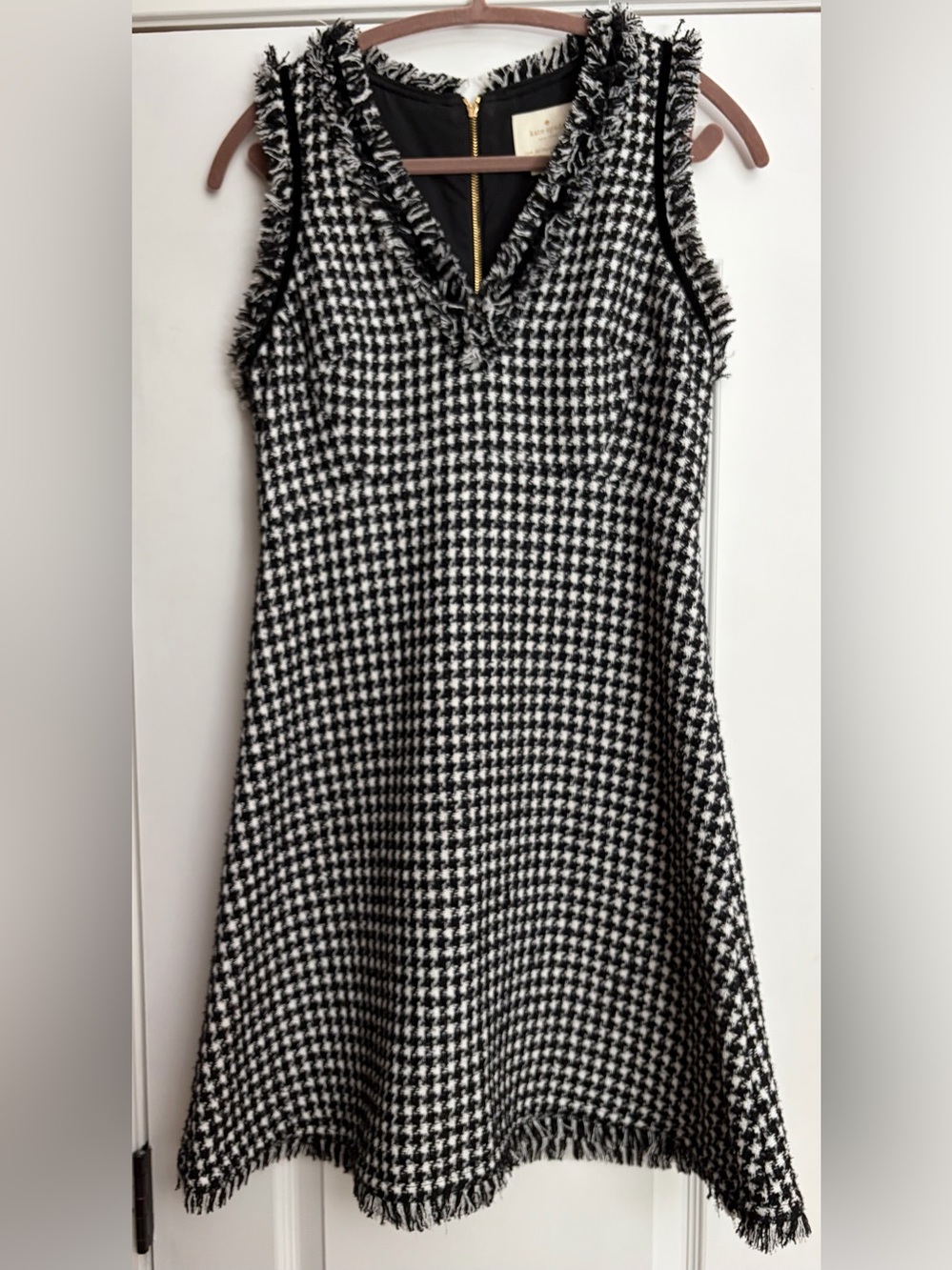 Kate Spade NY Houndstooth Tweed A-Line Preppy Monochrome Mini Dress EUC Sz 6